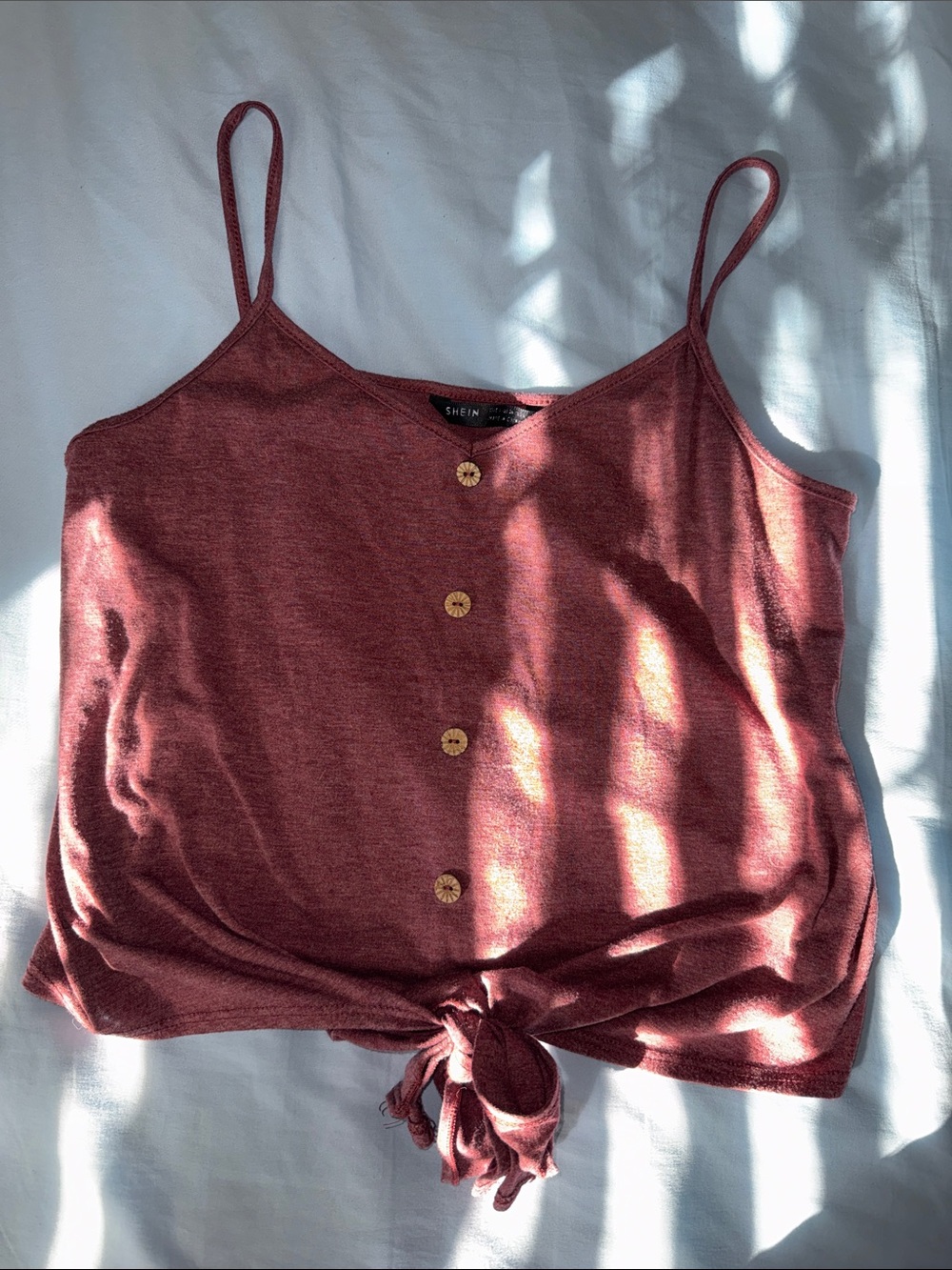 SHEIN Rust Red Tie-Front Button Spaghetti-Strap Cami